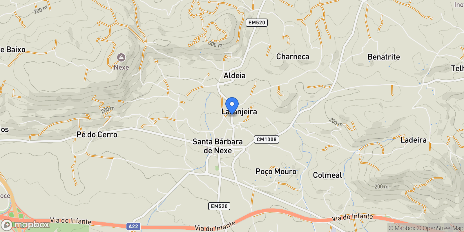 Map showing Santa Bárbara de Nexe 8000-174, Faro, Portugal, Santa Barbara de Nexe, Algarve, Portugal.