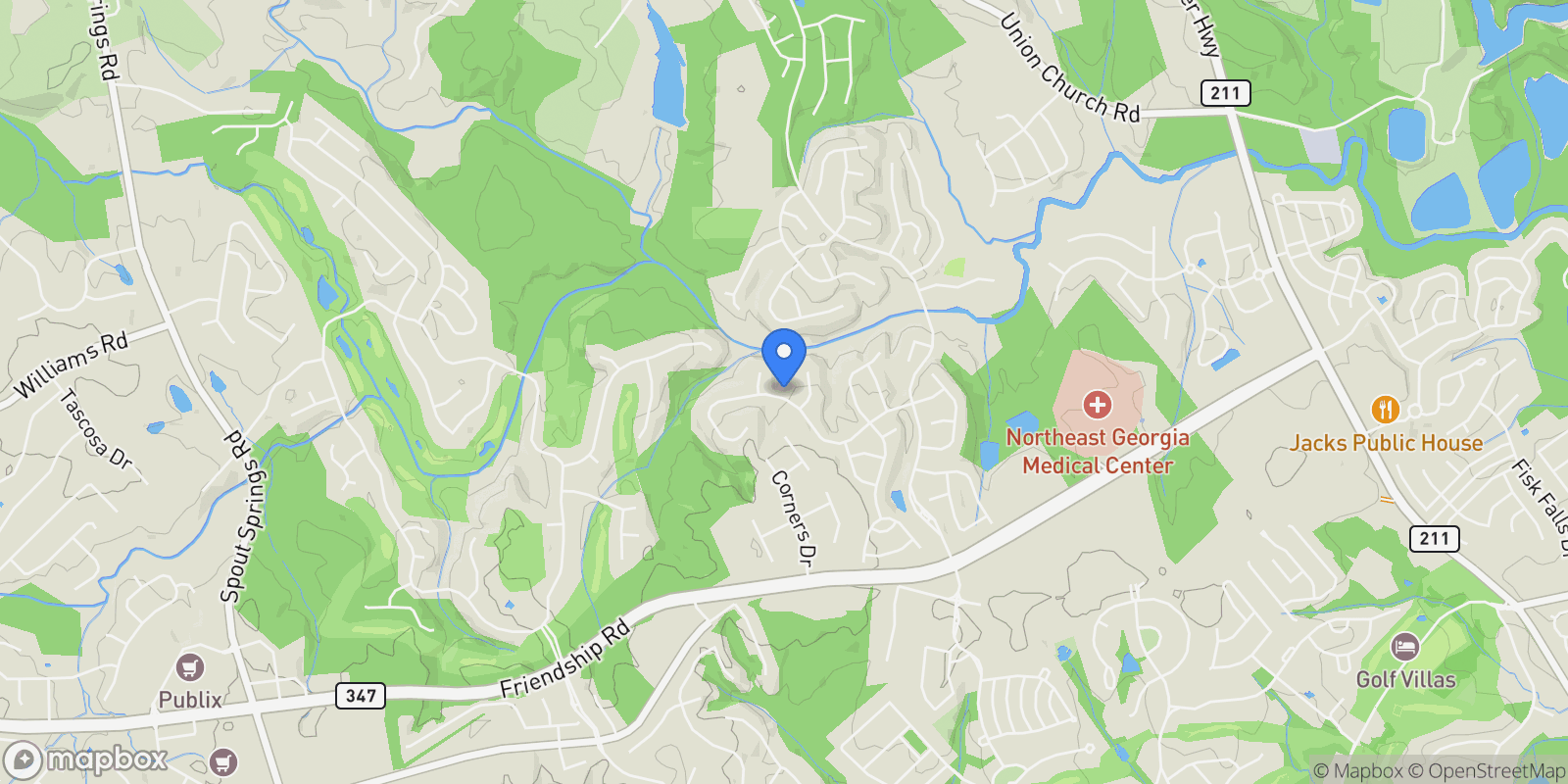 Map showing 6352 Falling Water Lane, Hoschton, Georgia, United States.