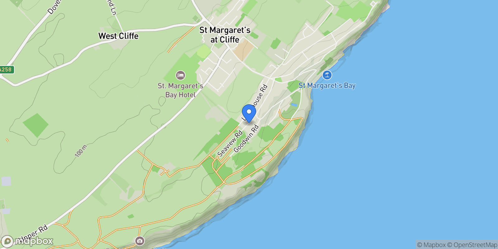 Map showing Sea View Road, St. Margarets Bay, Kent, Saint Margaret's at Cliffe, England, United Kingdom.