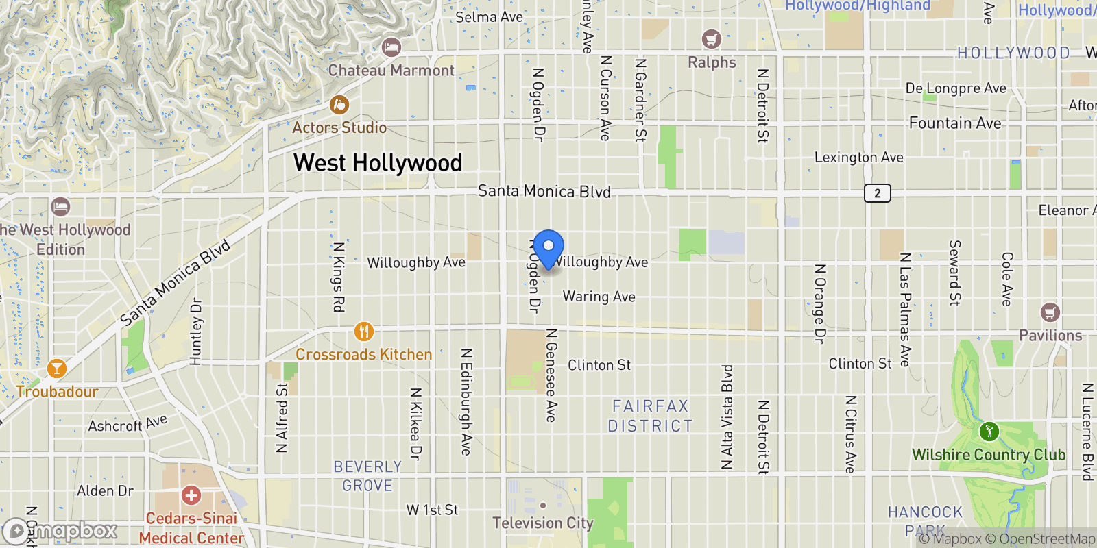 Map showing 839 N Genesee Avenue, Los Angeles, California, United States.