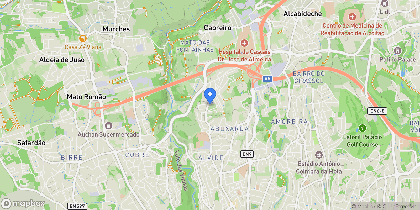 Map showing Tv. das Tojas, 2755 Alcabideche, Portugal, Alcabideche, Lisbon, Portugal.