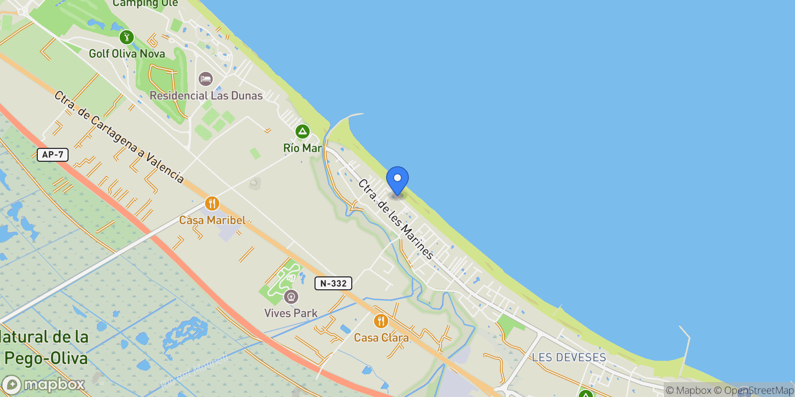 Map showing Denia, Valencian Community, Spain.