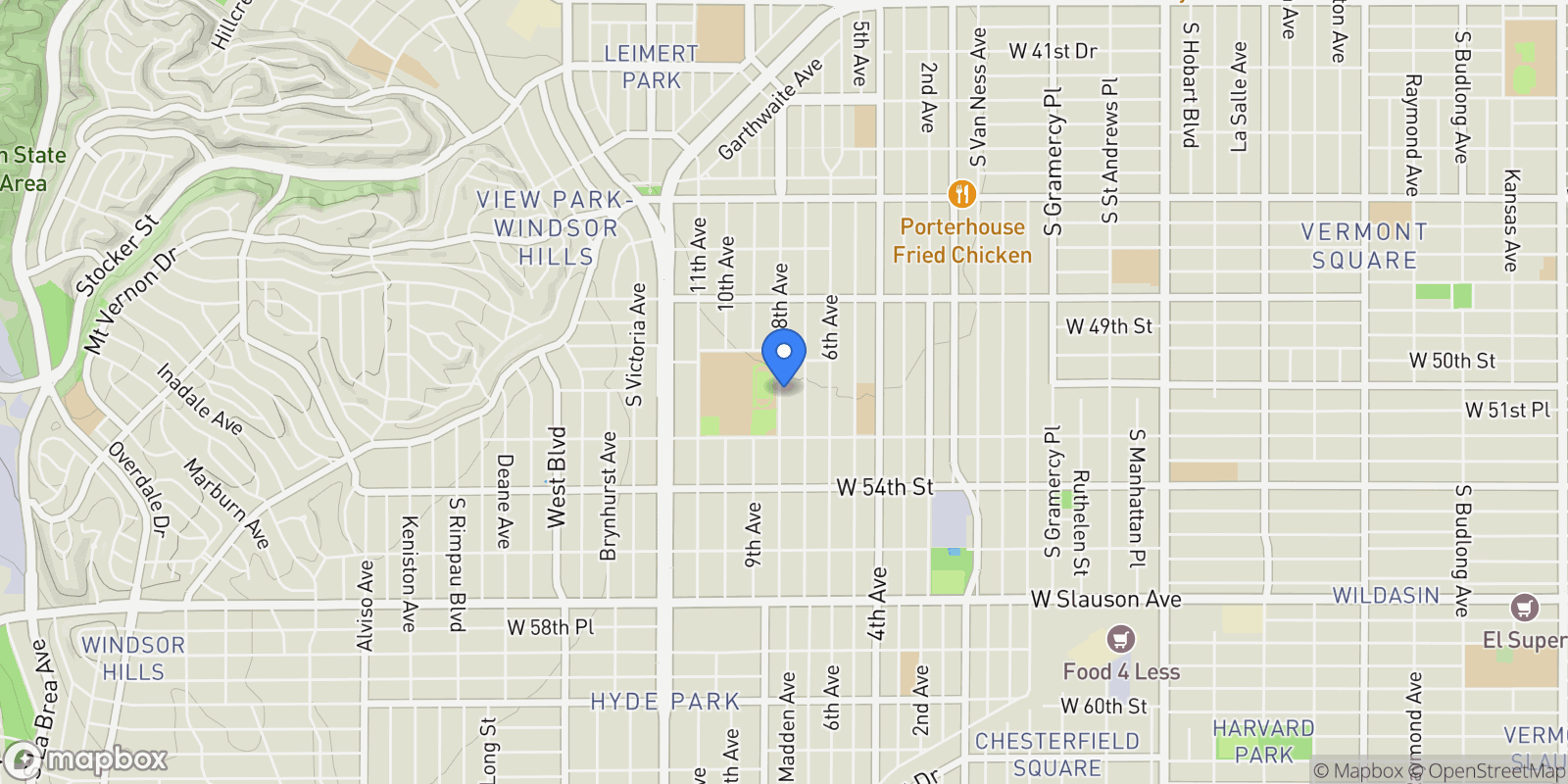 Map showing 5104 8th Avenue, Los Angeles, California, United States.