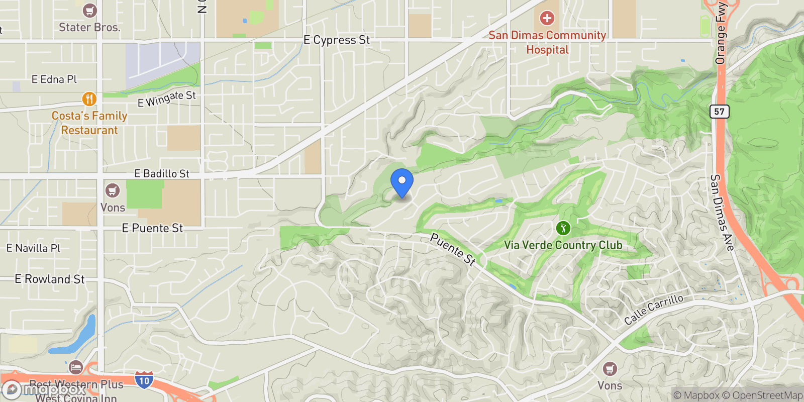 Map showing 20827 E Mesarica Road, Covina, California, United States.
