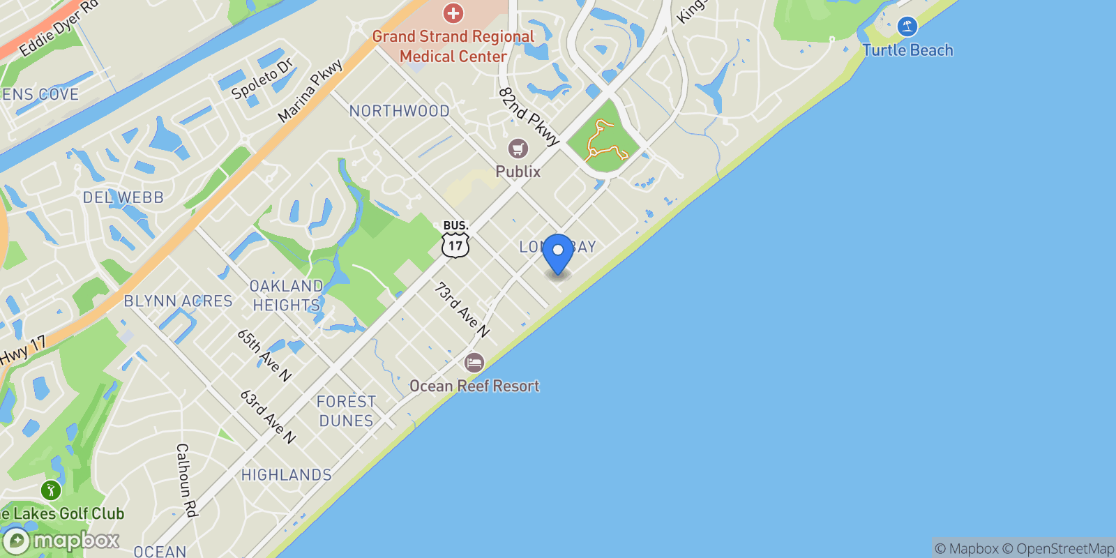 Map showing 7701 Beach Dr., Myrtle Beach, SC 29572, Myrtle Beach, South Carolina, United States.