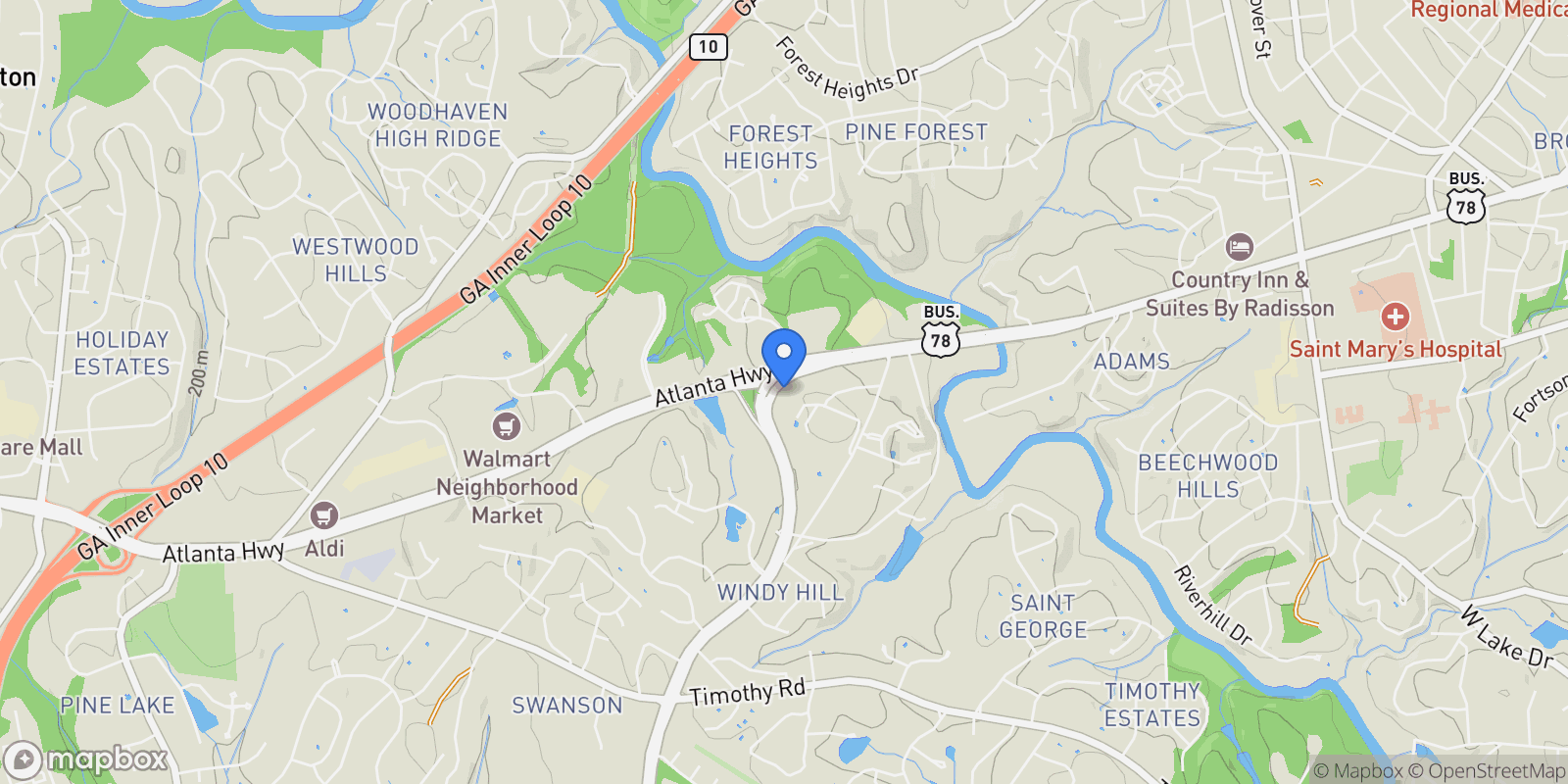 Map showing Bogart, Georgia, United States.
