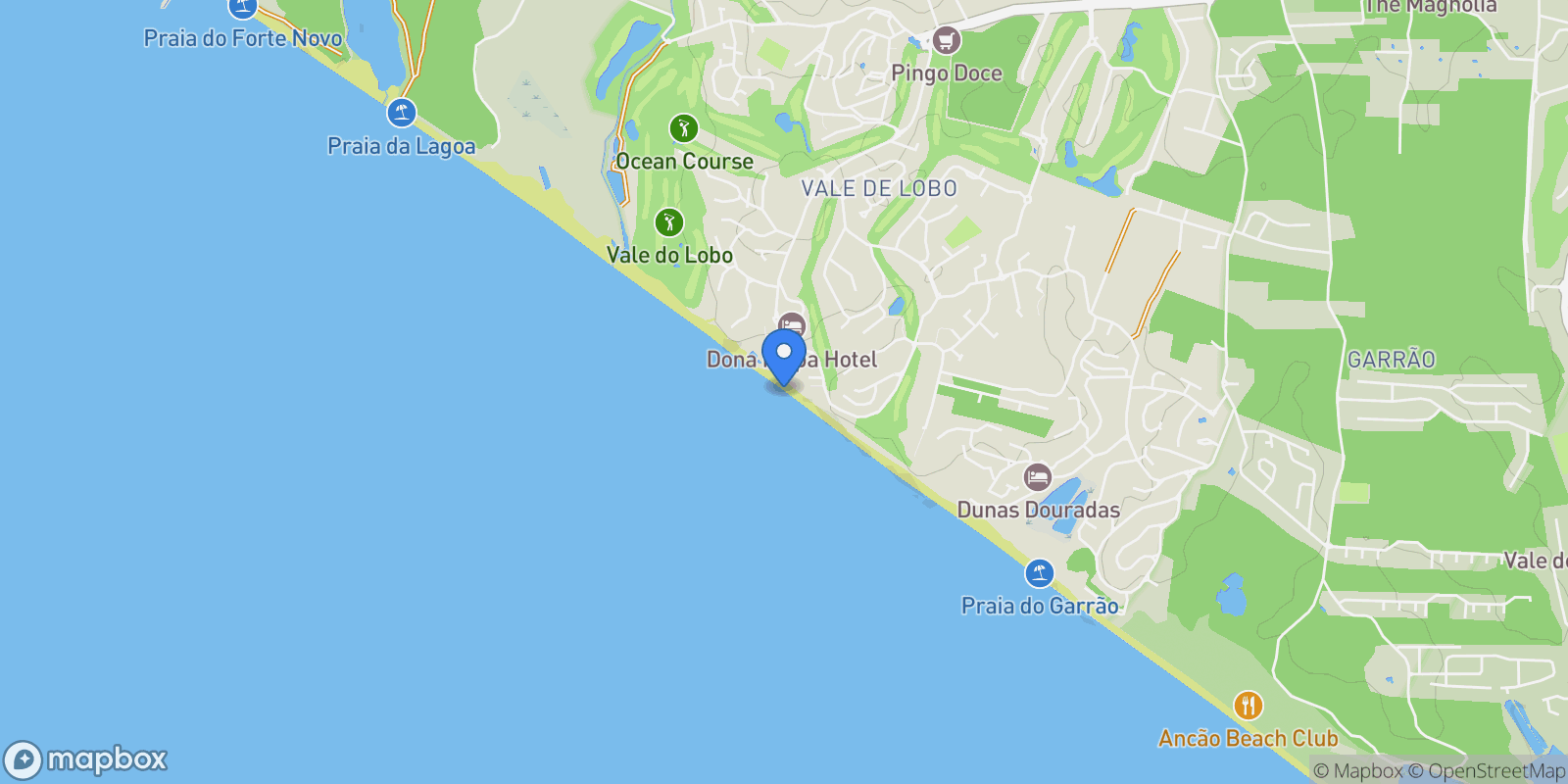 Map showing Praia de Vale do Lobo, Estr. da Horta 423, Vale de Lobo, 8135-107, Portugal, Portugal.