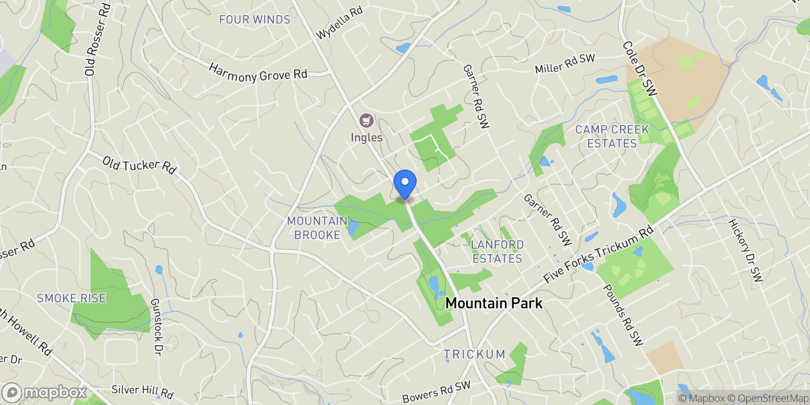 Map showing 881 Rockbridge Road SW, Stone Mountain, Georgia, United States.