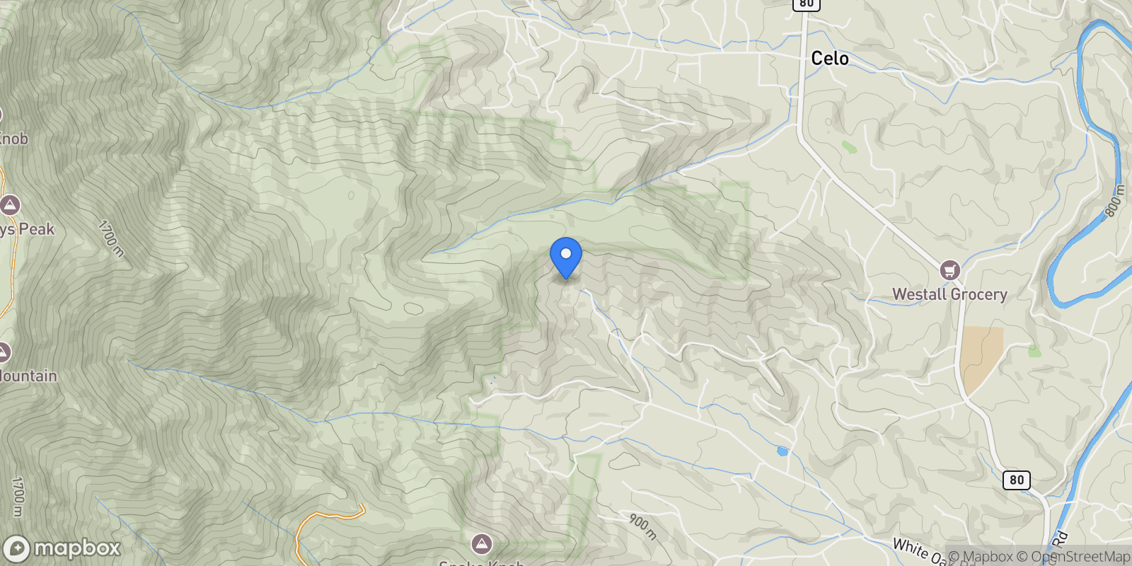 Map showing 360 Banjo Branch Road, Burnsville, NC 28714, 28714, North Carolina, United States.
