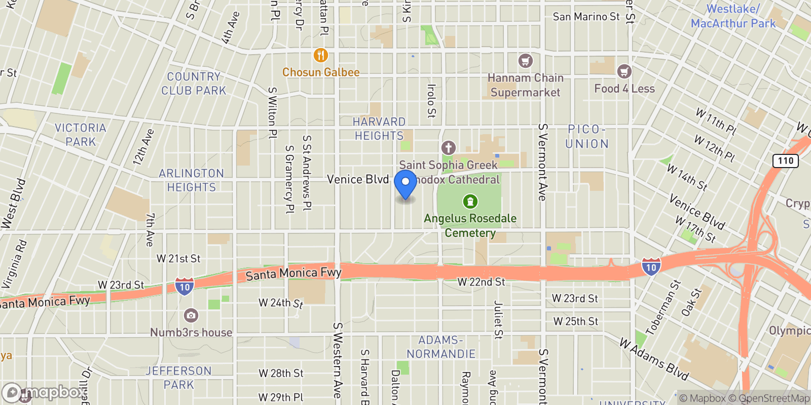 Map showing 1720 S Kingsley, Los Angeles, California, United States.