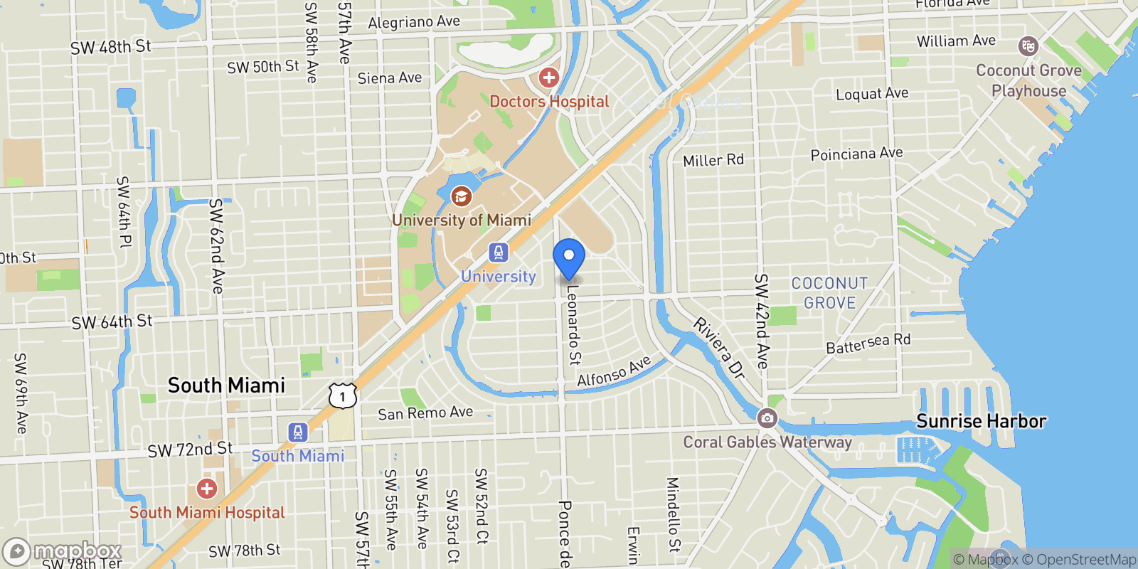 Map showing 6016 Leonardo St, Coral Gables, Florida, United States.