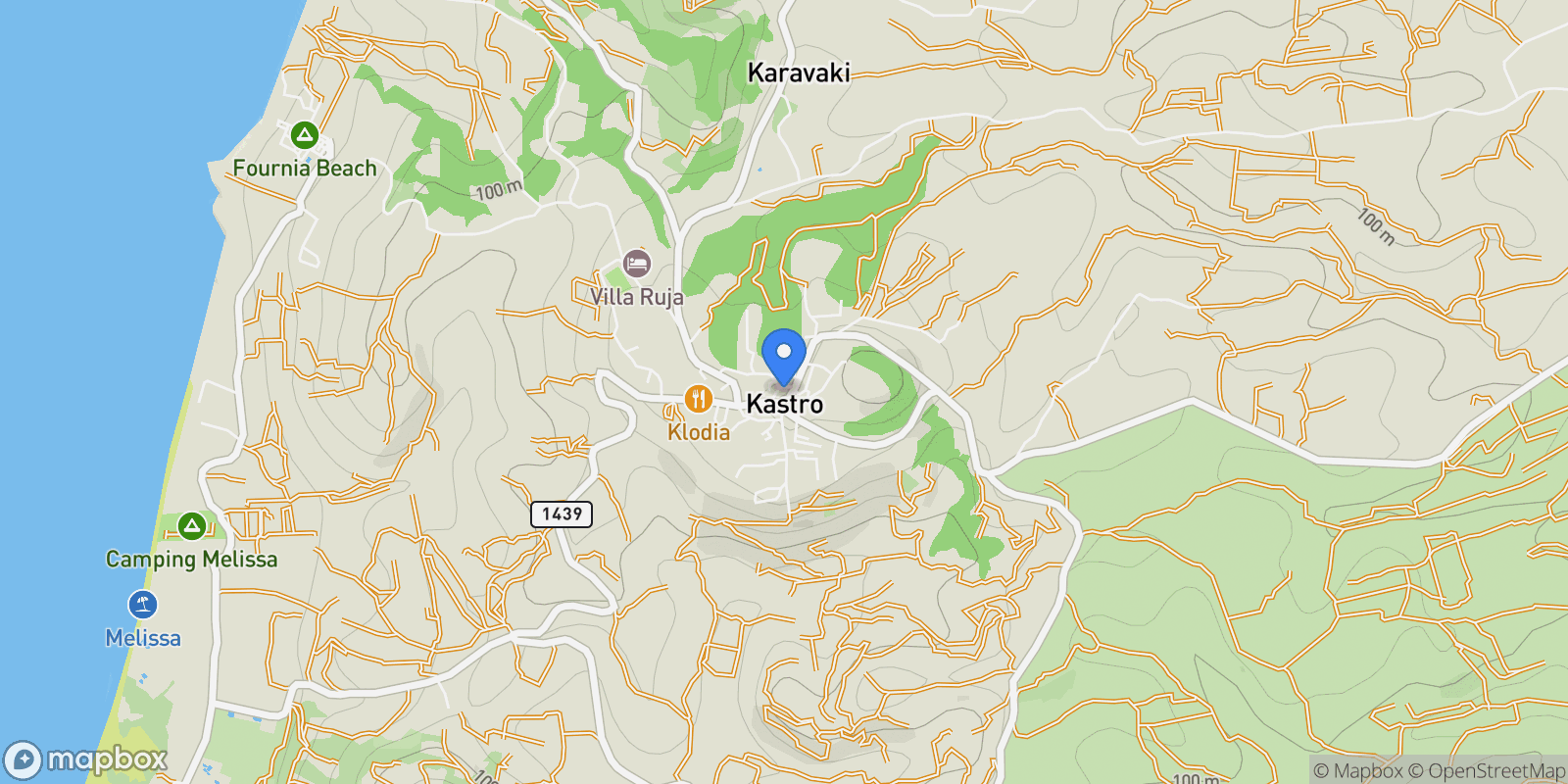 Map showing Kastro - Kyllini, Peloponnese, Western Greece and the Ionian, Greece.