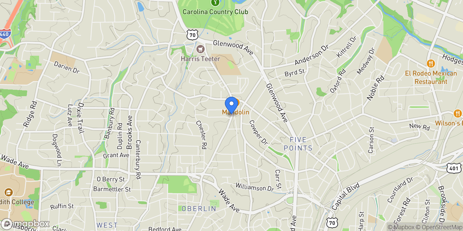 Map showing 1713 Oberlin Road, Raleigh, NC 27608, Raleigh, North Carolina, United States.