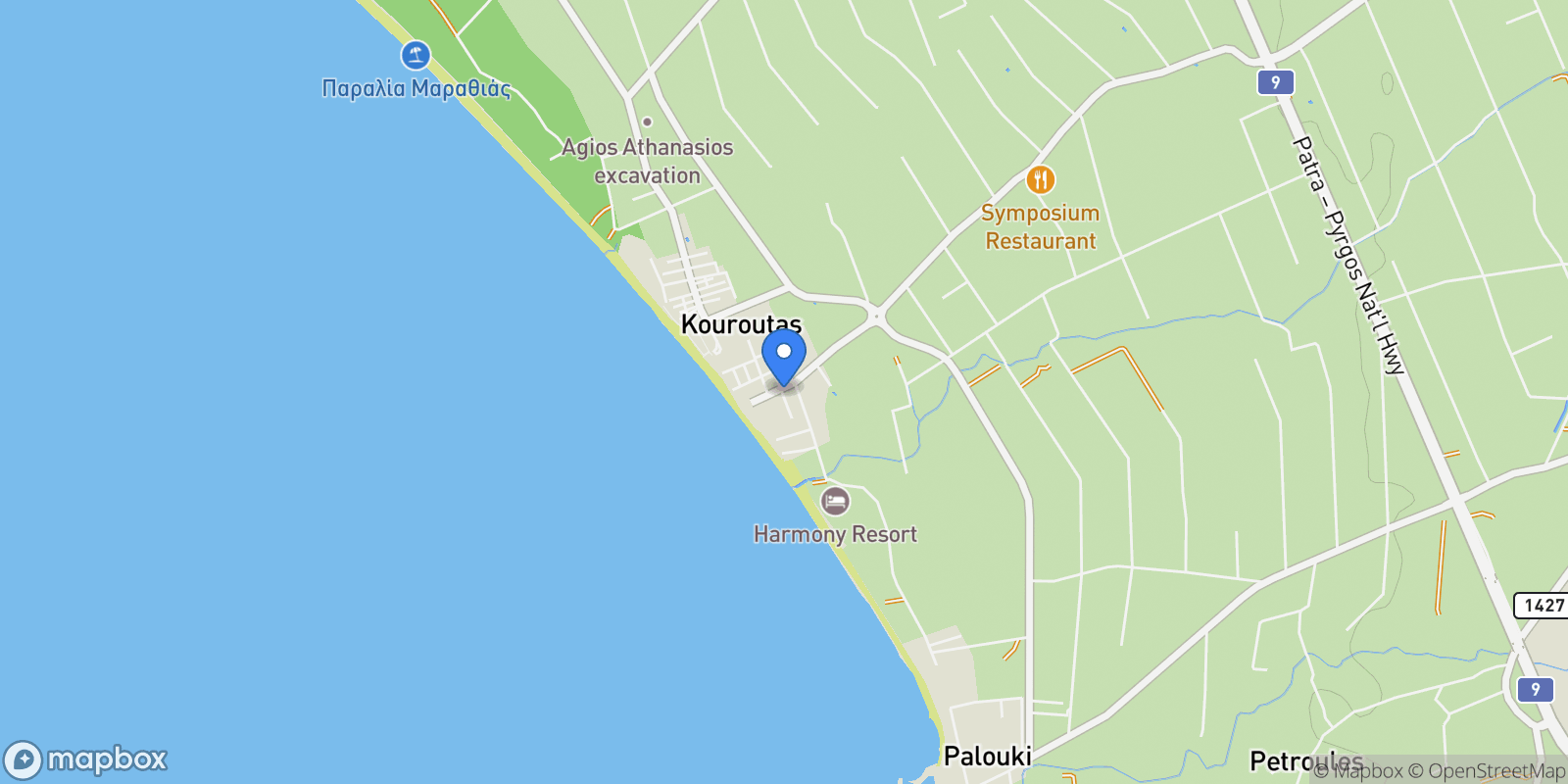 Map showing Amaliada, Peloponnese, Western Greece and the Ionian, Greece.