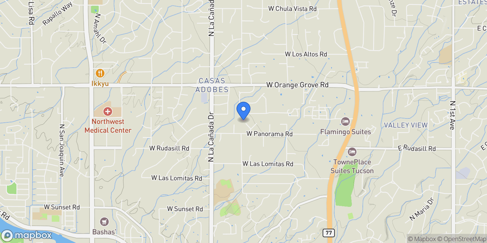 Map showing 1170 W Panorama Lane, Oro Valley, Arizona, United States.