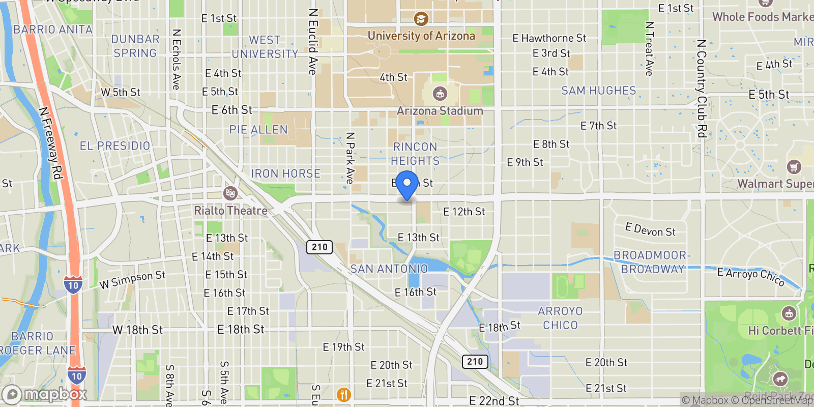 Map showing 1330 E Broadway Boulevard, Tucson, Arizona, United States.