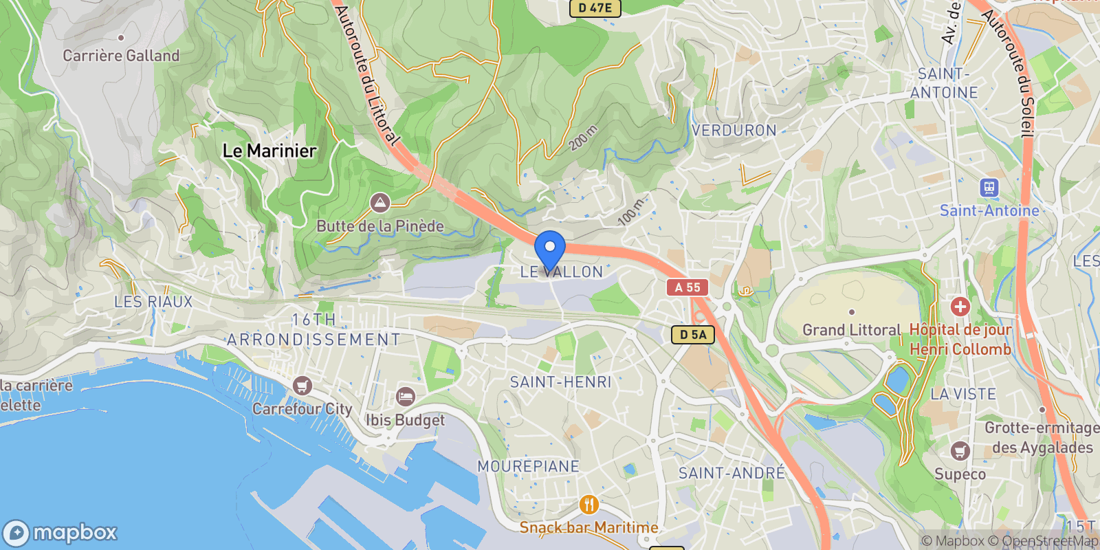 Map showing Marseille, Provence-Alpes-Côte d'Azur, France.