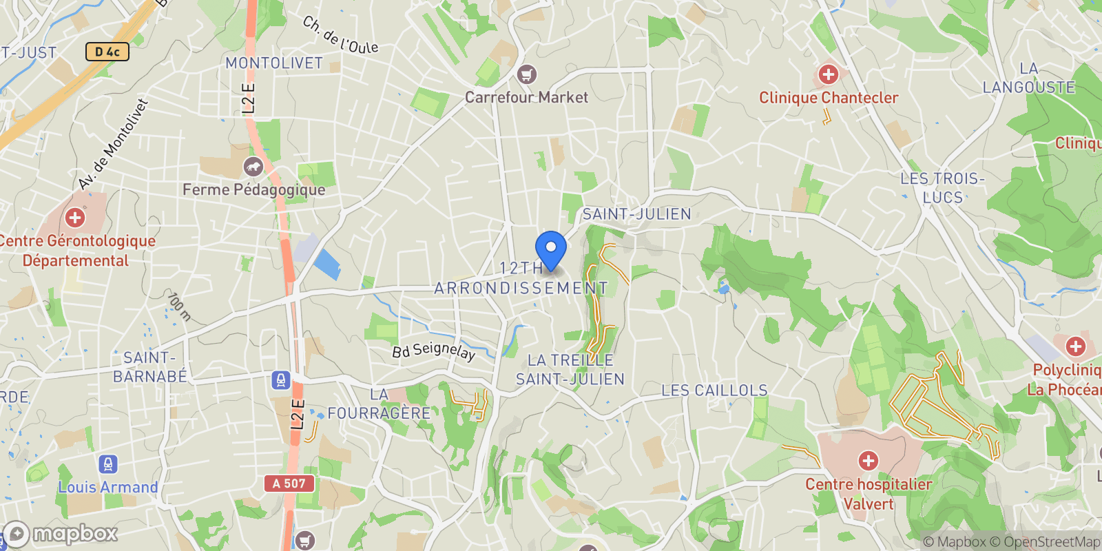Map showing Marseille, Provence-Alpes-Côte d'Azur, France.