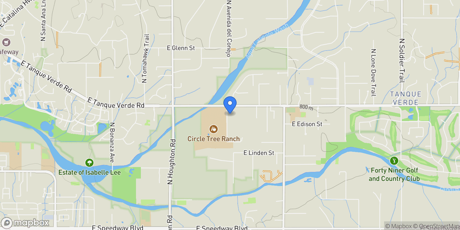 Map showing 10700 E Tanque Verde Road, Tucson, Arizona, United States.