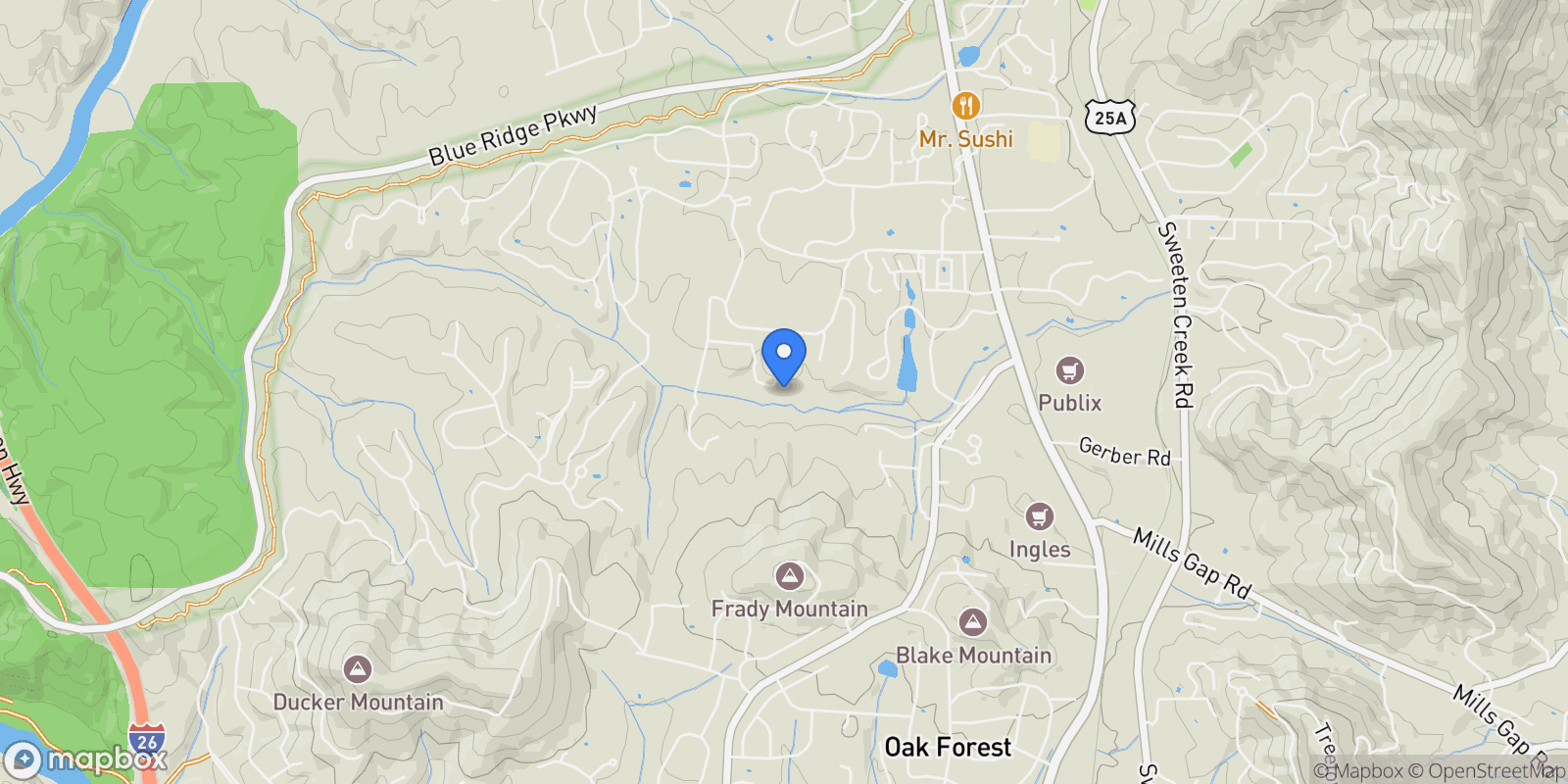 Map showing 268 Holly Arbor Lane, Asheville, NC 28803, Asheville, North Carolina, United States.