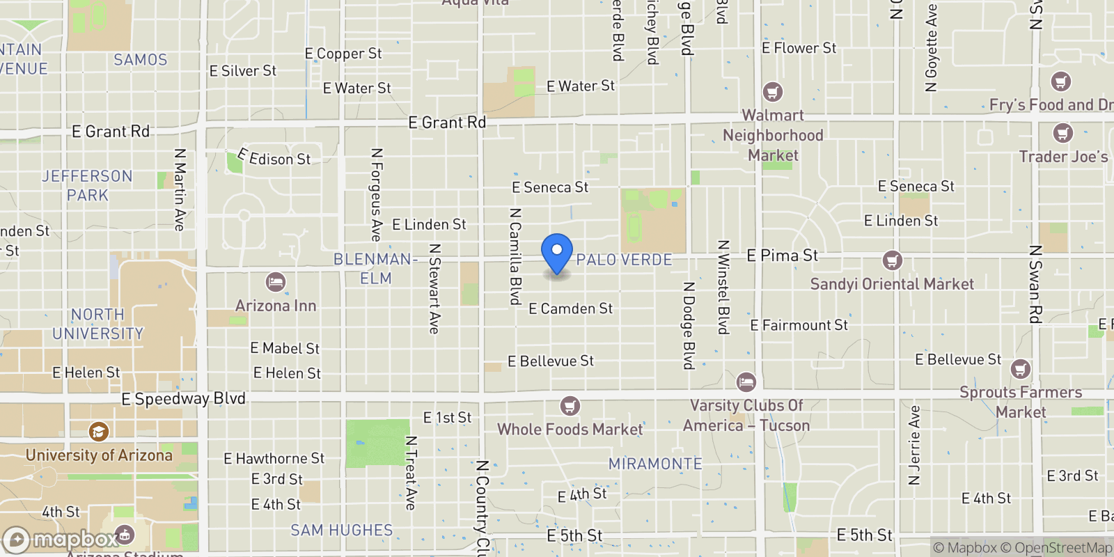 Map showing 3304 E Elida Street, Tucson, Arizona, United States.