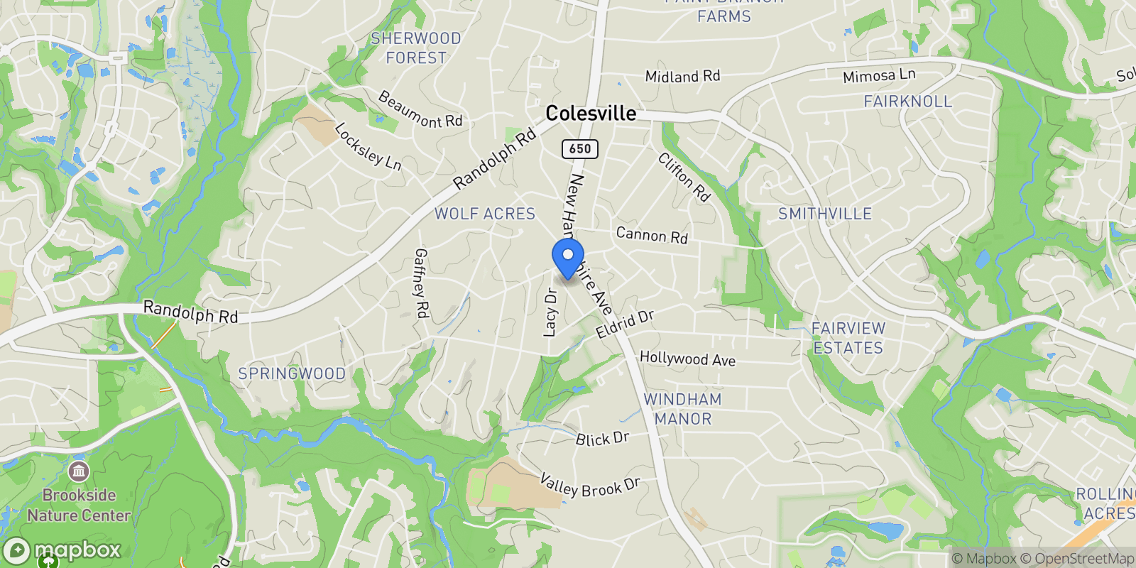Map showing 12821 Baker Drive, Colesville, Maryland, United States.
