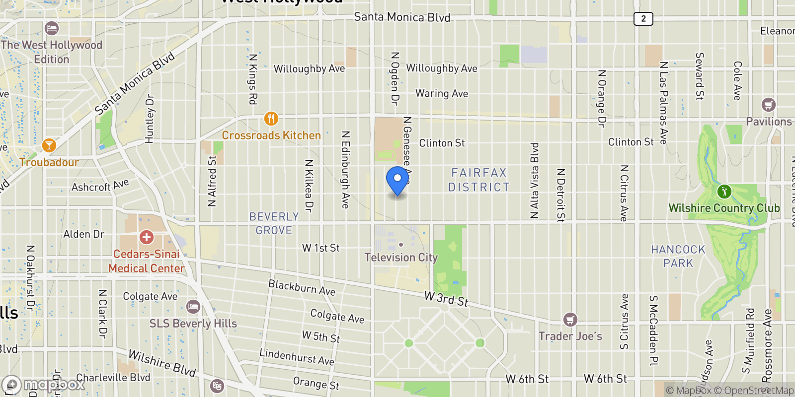 Map showing 358 N Ogden Drive, Los Angeles, California, United States.