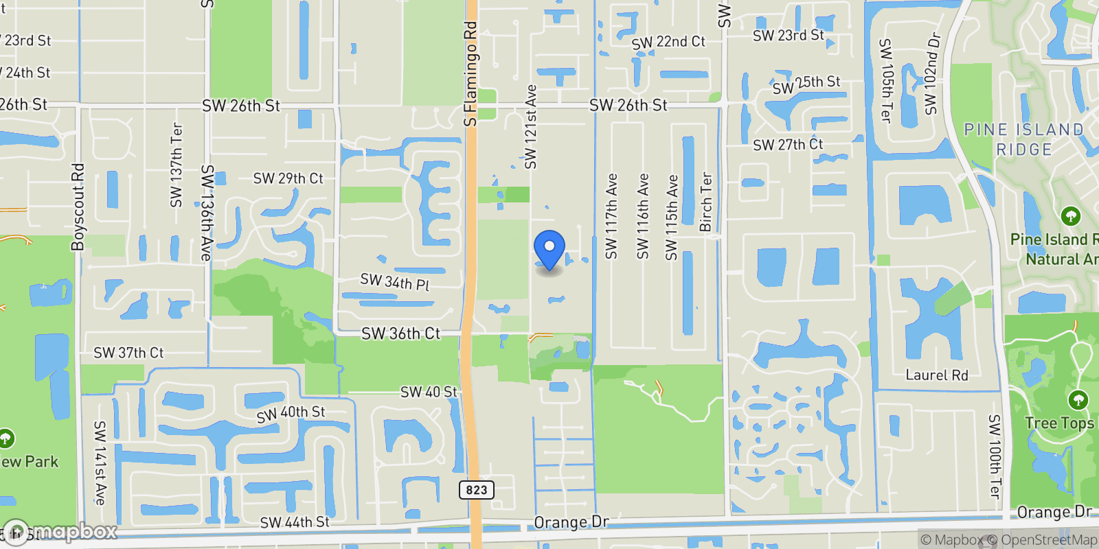 Map showing 3320 SW 121st Ave, Davie, Florida, United States.