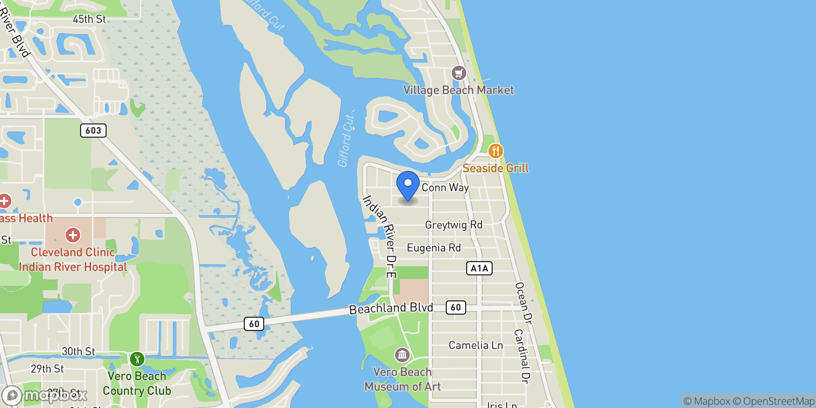 Map showing 425 Holly Road, Vero Beach, Florida, United States.