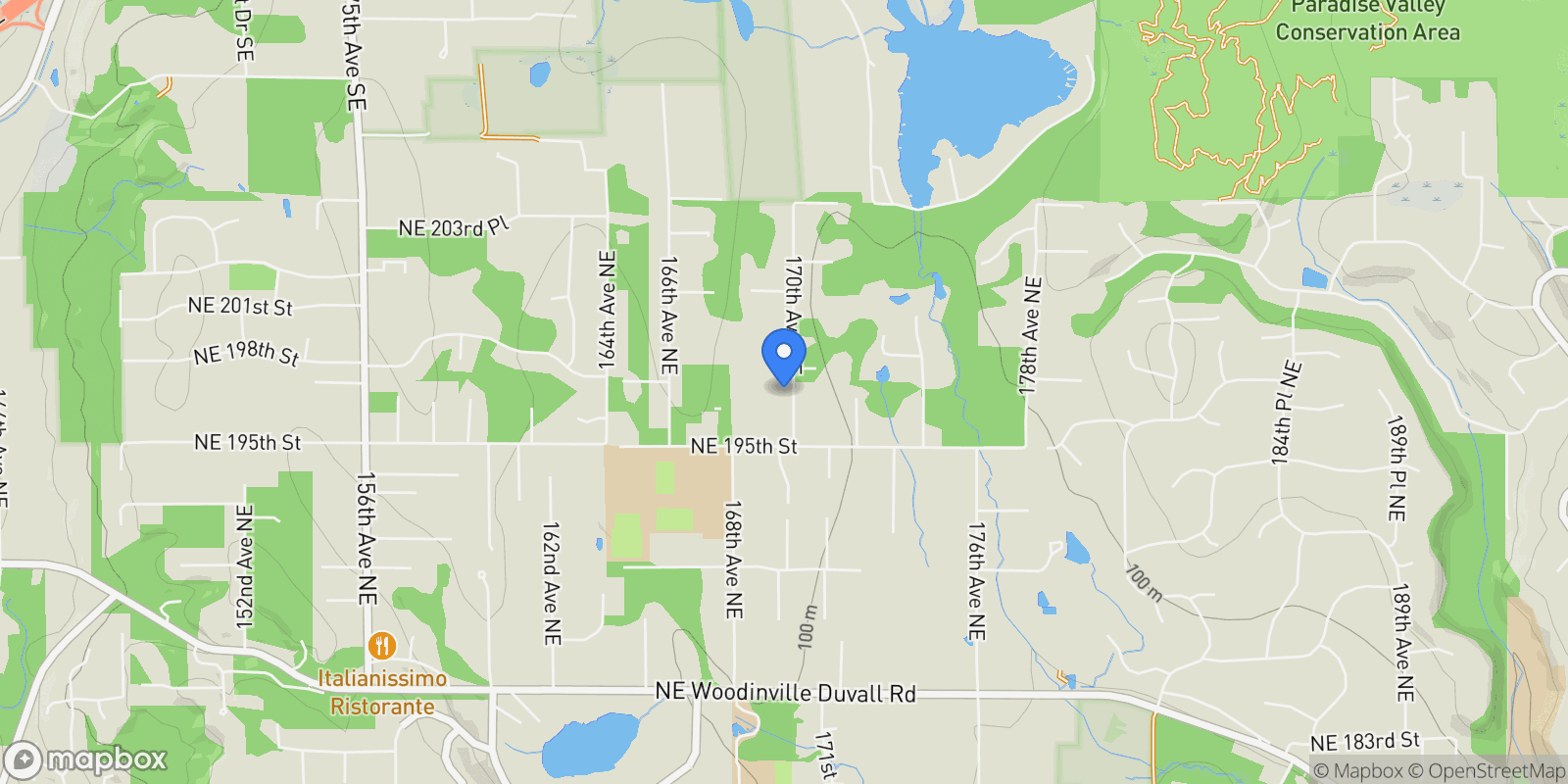 Map showing 19555 Ave NE 170th, Woodinville, WA 98072, Cottage Lake, Washington, United States.