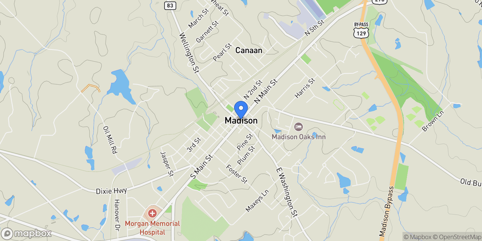 Map showing Madison, Georgia, United States.