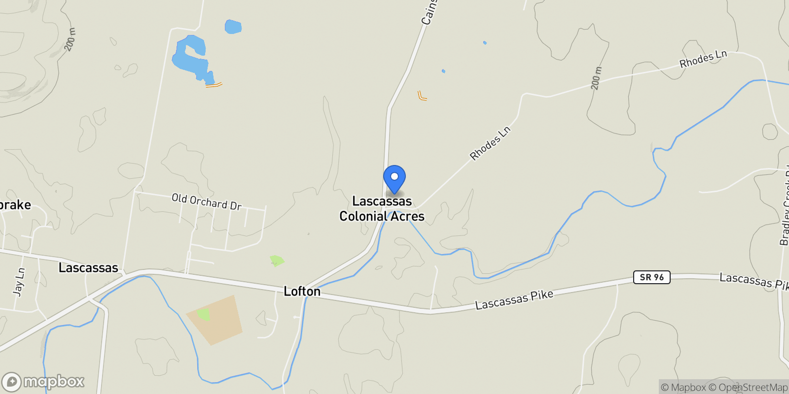 Map showing 7684 Cainsville Pike, Lascassas, Tennessee, United States.