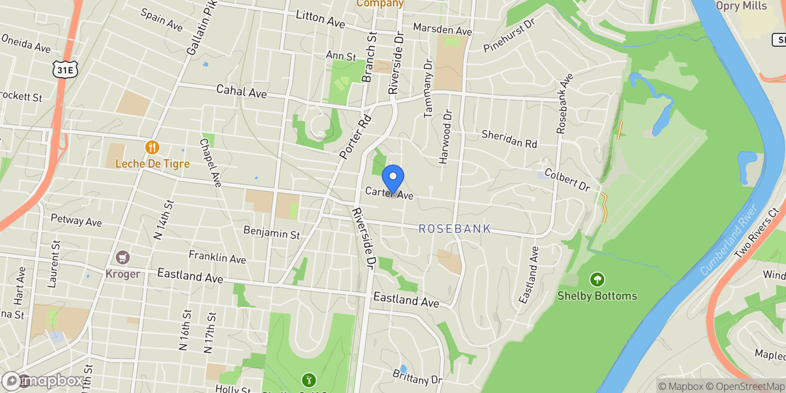 Map showing 2222 Carter Ave, Nashville, Tennessee, United States.