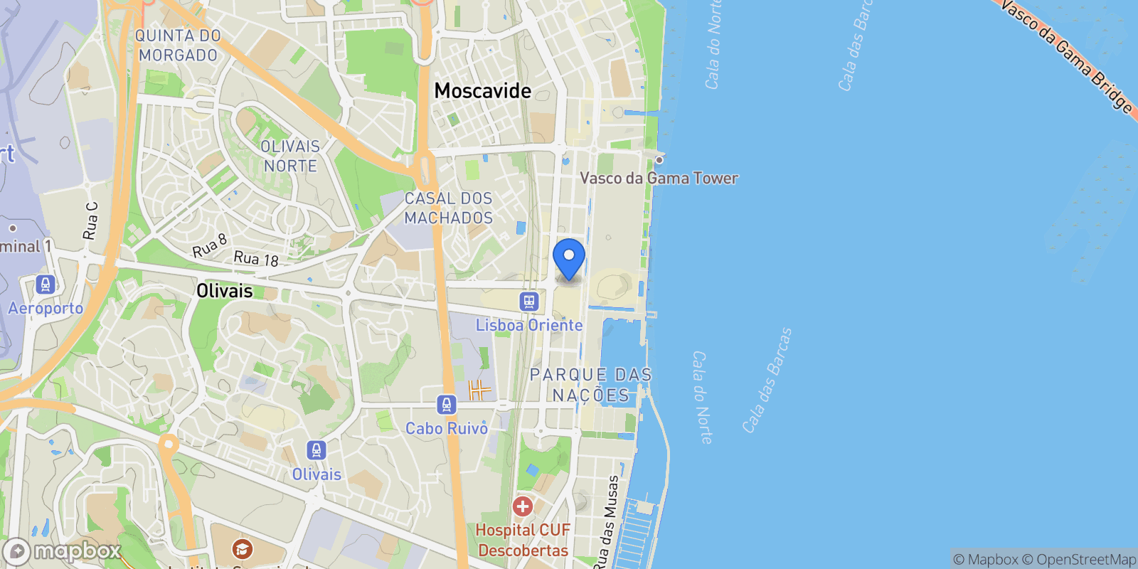 Map showing Avenida do Índico, Parque das Nacoes, Lisbon, Portugal.