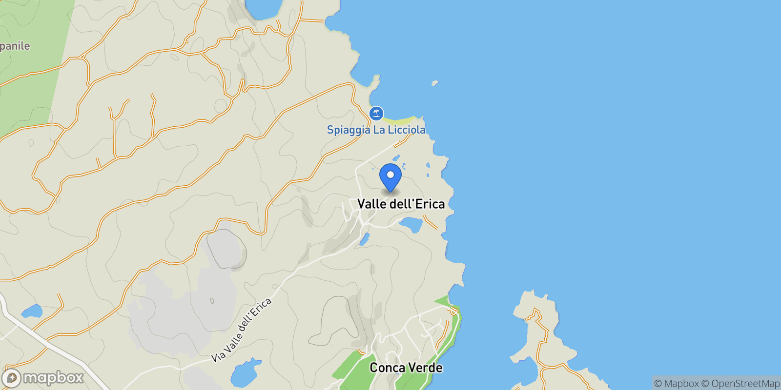 Map showing Valle dell'Erica, Valle Dell'Erica, Sardinia, Italy.