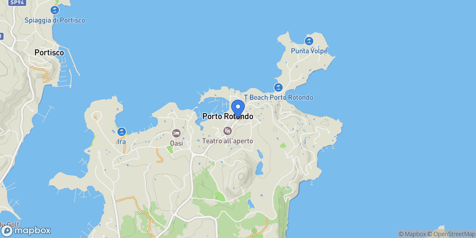Map showing Porto Rotondo, Sardinia, Italy.