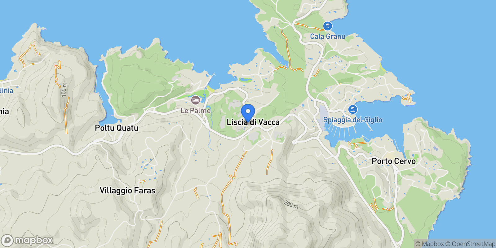 Map showing Liscia di Vacca, Liscia di Vacca, Sardinia, Italy.