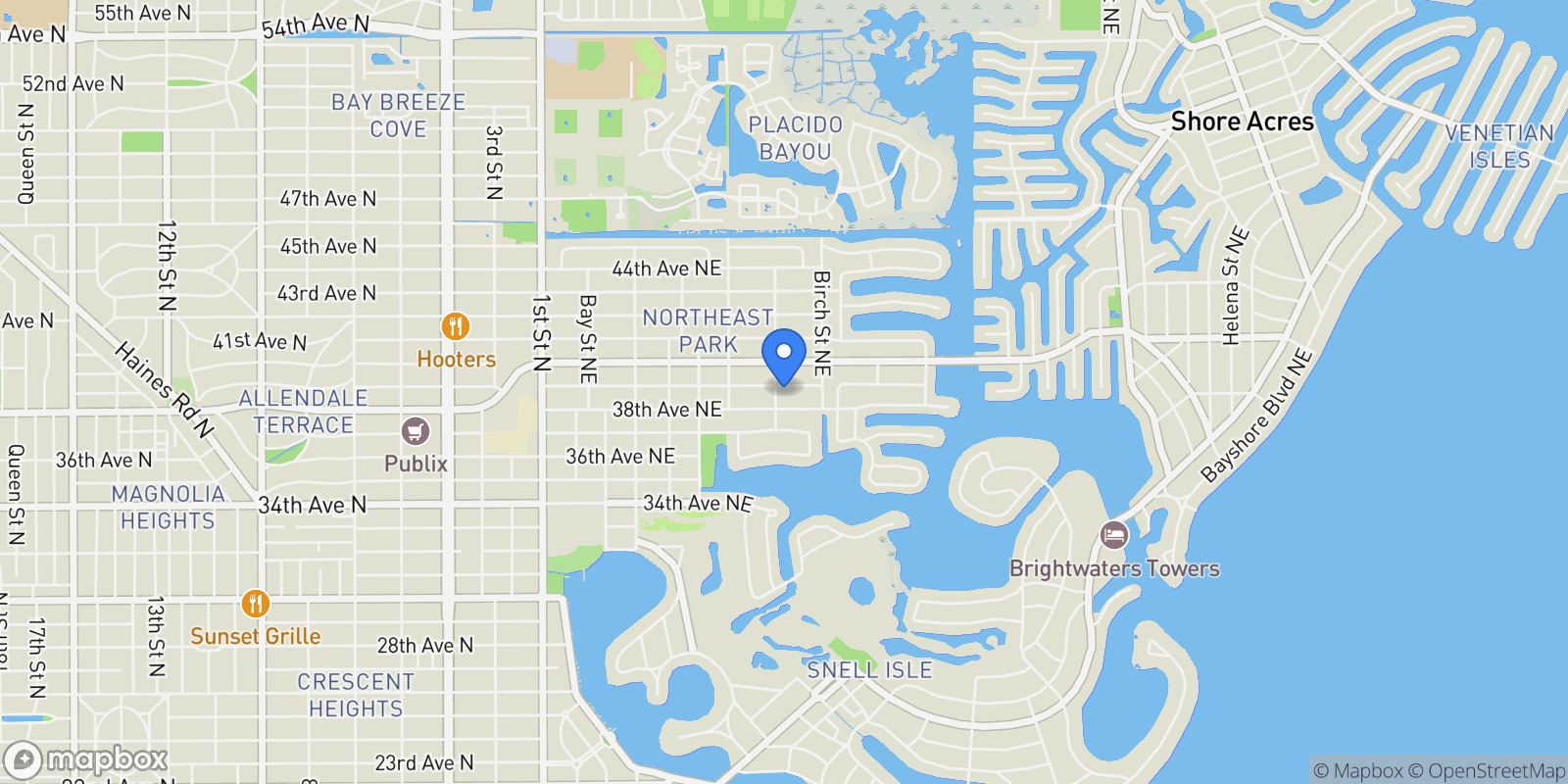 Map showing 808 39TH AVENUE NE, ST PETERSBURG, FL 33703, St. Petersburg, Florida, United States.