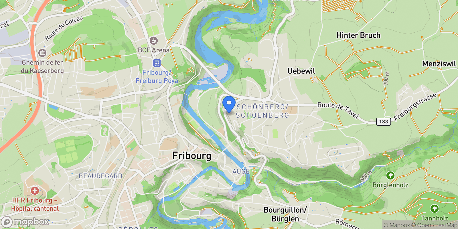 Map showing Fribourg, FR 1700, Fribourg, Fribourg, Switzerland.
