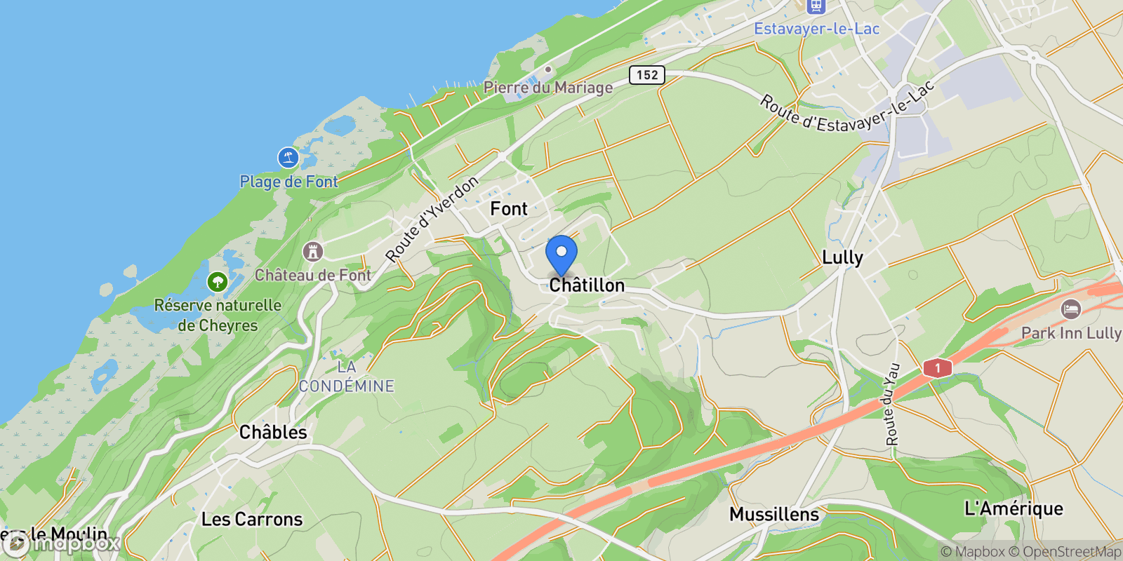 Map showing Font, FR 1473, Châtillon, Fribourg, Switzerland.