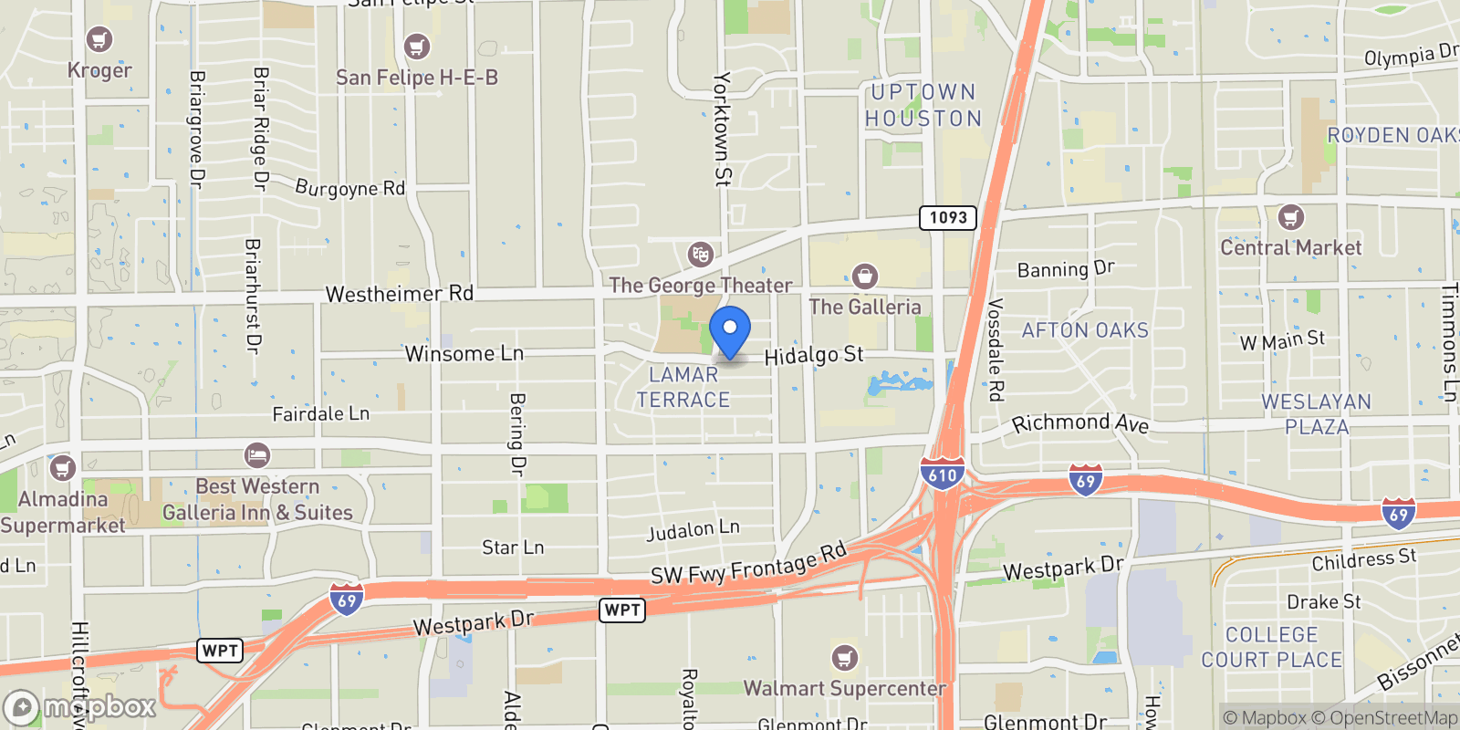 Map showing 5341 Hidalgo Street, Houston, Texas, United States.