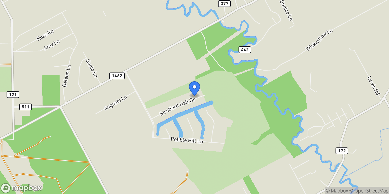 Map showing 7911 Stratford Hall Drive, Rosharon, Texas, United States.