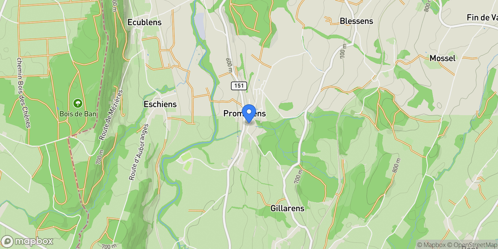 Map showing Promasens, FR 1673, Rue, Fribourg, Switzerland.