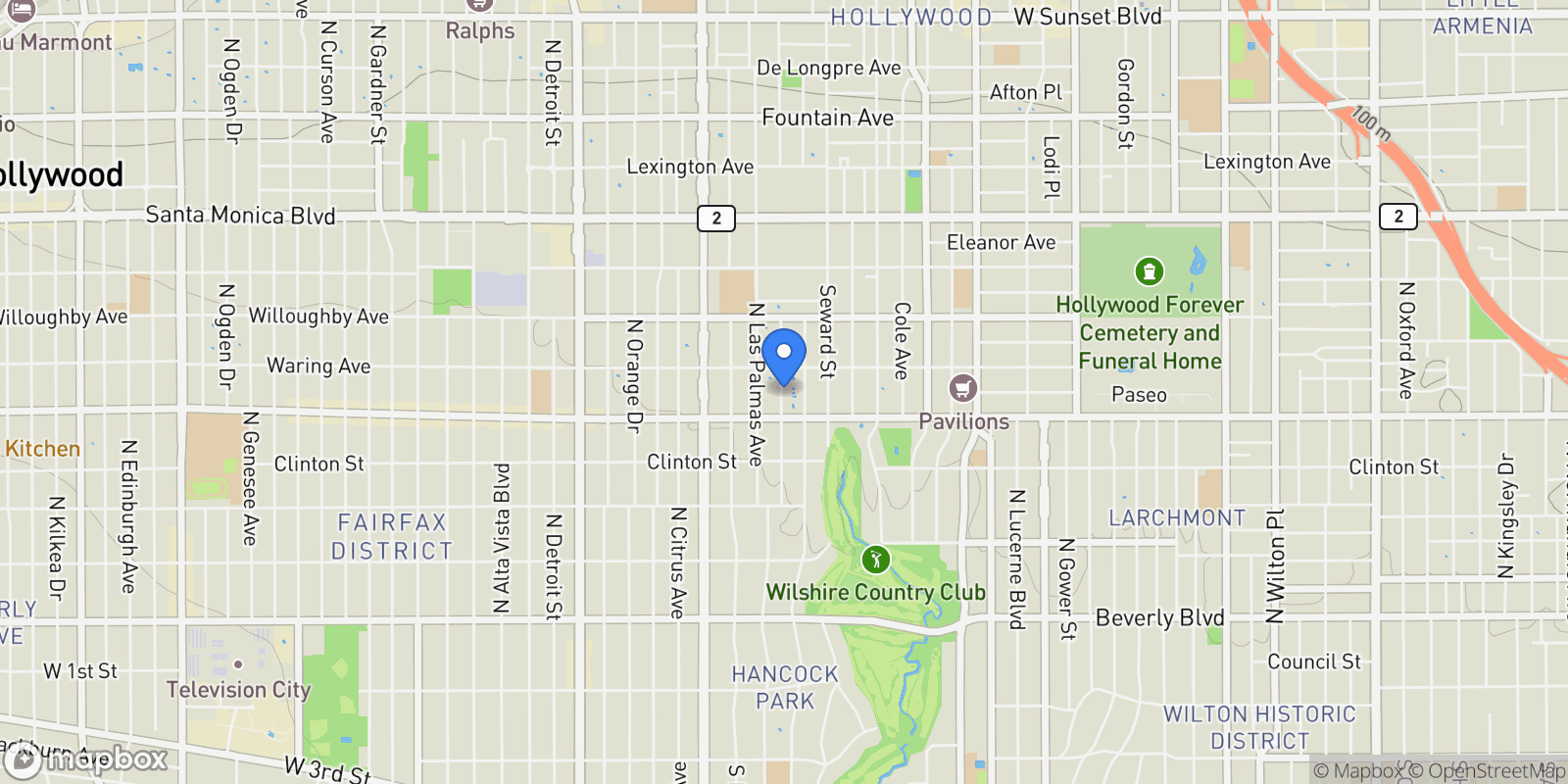 Map showing 732 N Cherokee Avenue, Los Angeles, California, United States.