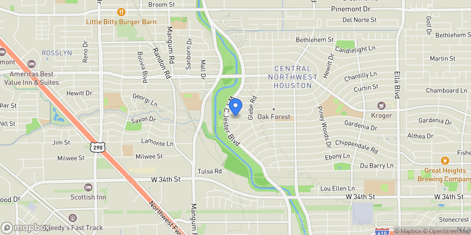 Map showing 2311 Saxon Drive, Houston, Texas, United States.
