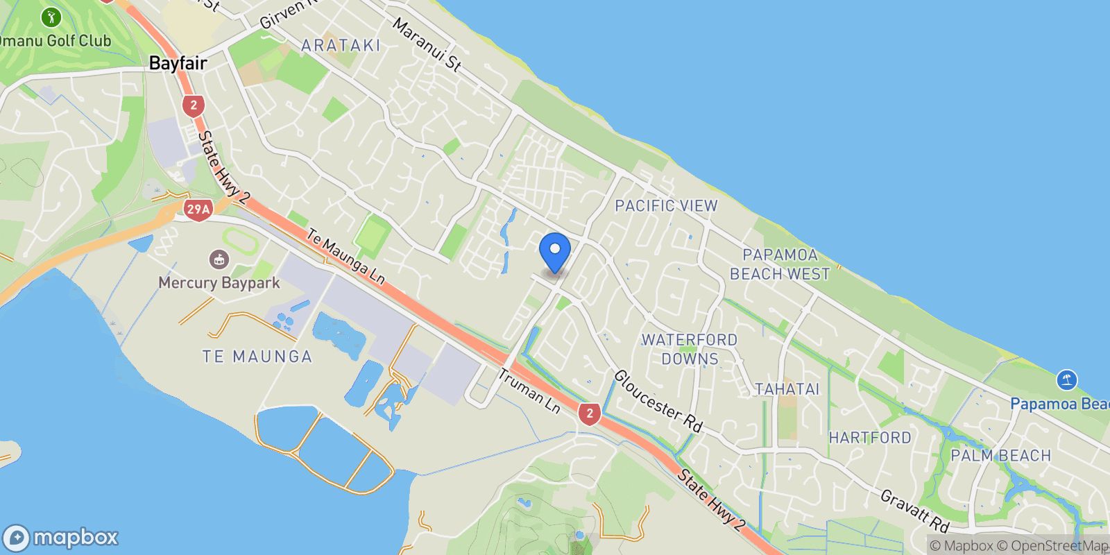 Map showing 64 Sandhurst Drive, Papamoa Beach, Tauranga 3118, New Zealand, Tauranga, Bay of Plenty, New Zealand.