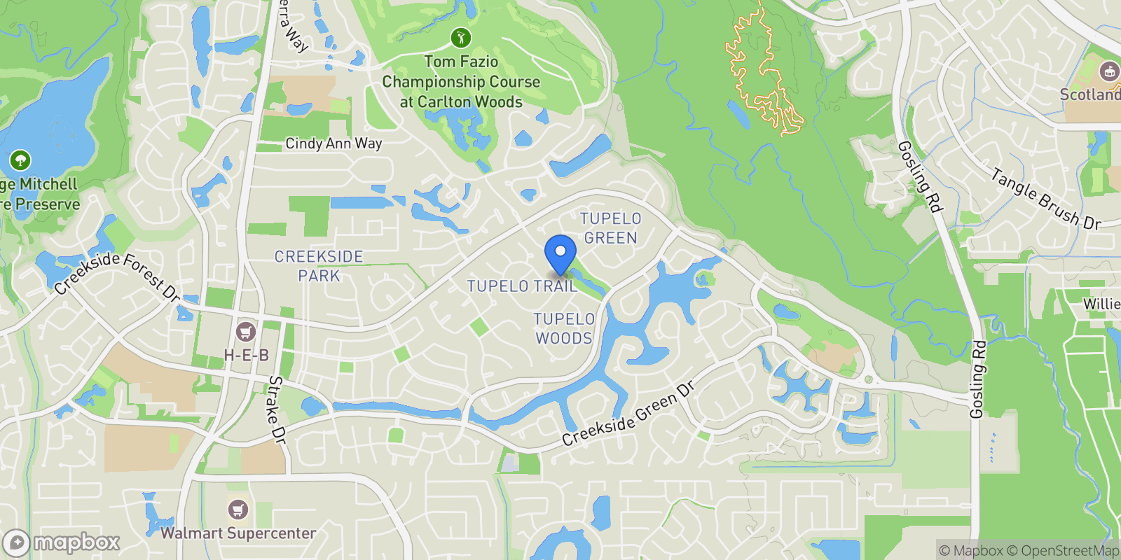 Map showing 241 W Tupelo Green Circle, Spring, Texas, United States.