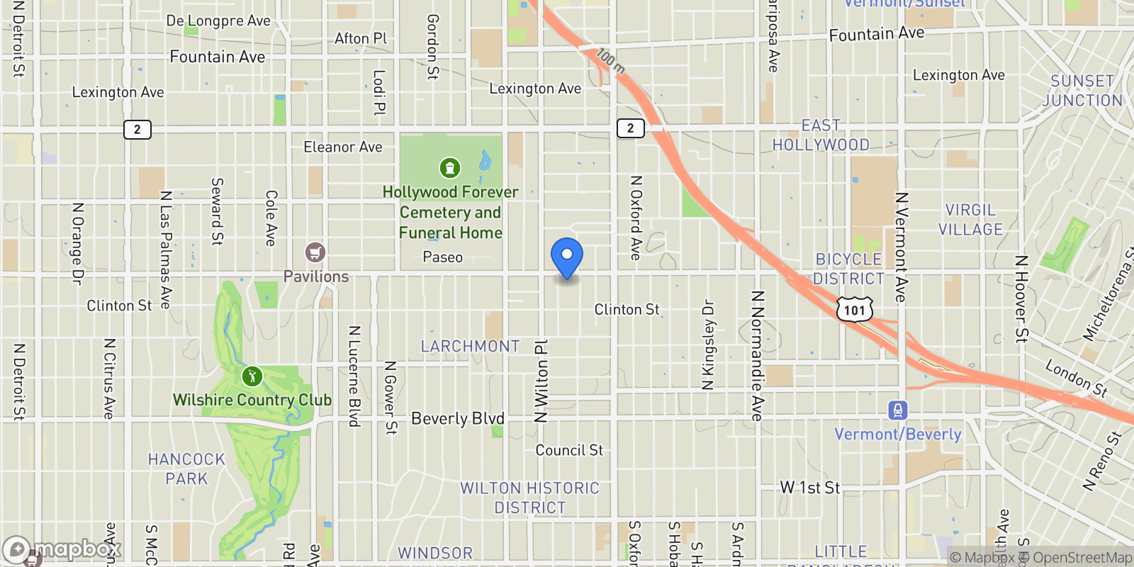 Map showing 644 N Gramercy Place, Los Angeles, California, United States.