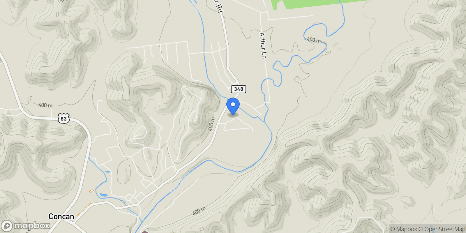 Map showing 11 Stepping Stone, Concan, Texas, United States.