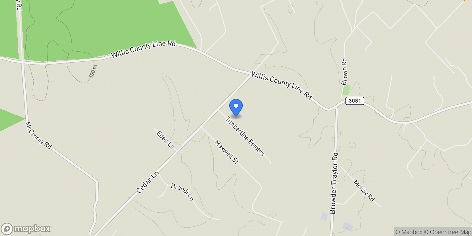 Map showing 12686 Timberline Estates Drive, Willis, Texas, United States.